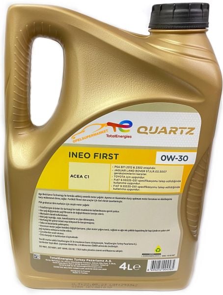 TOTAL 0W30 Quartz Ineo First Euro6 Motor Yağı 4 Litre